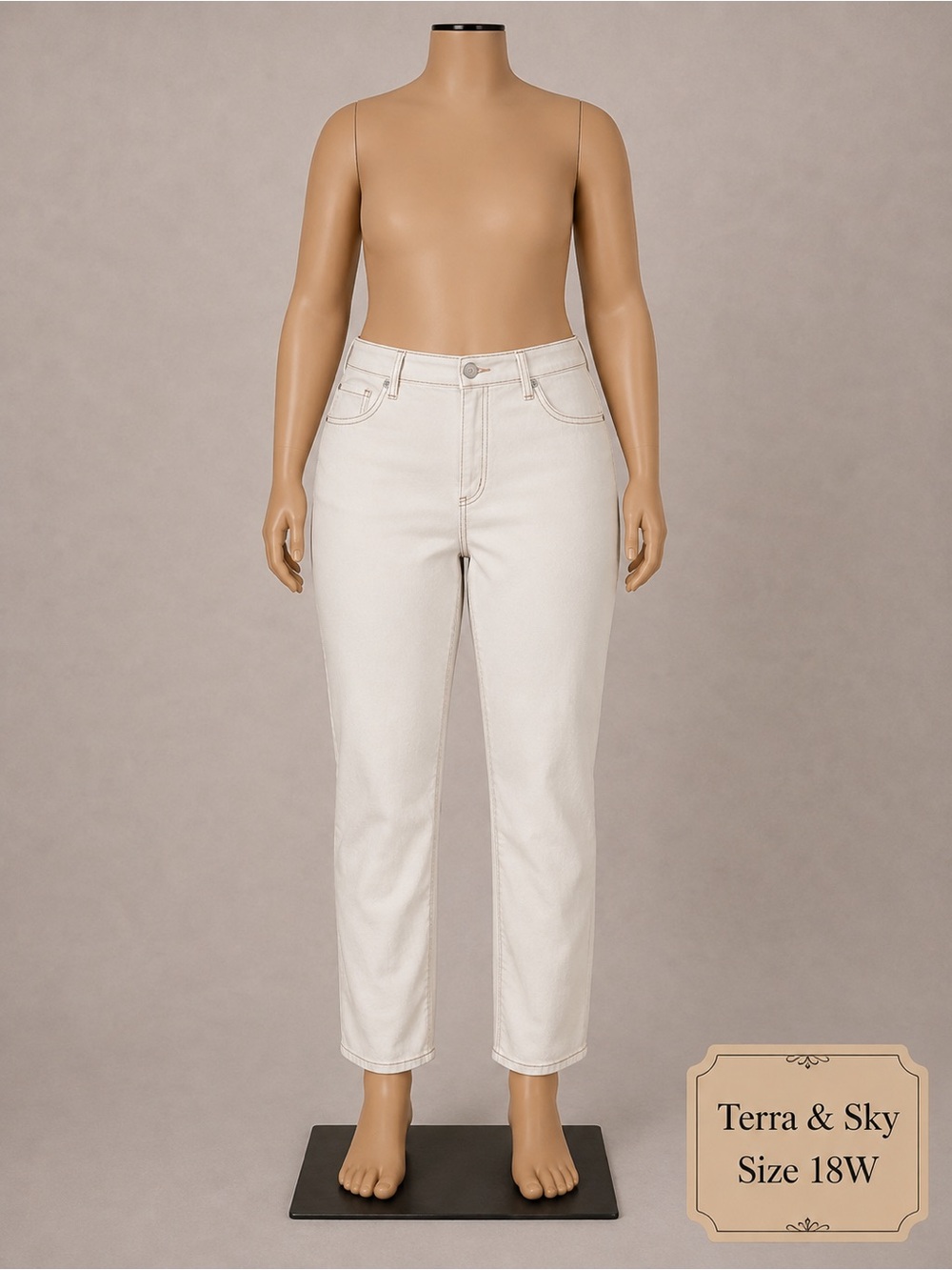 Terra & Sky Women's Cream High-Rise Straight Jeans - Light Neutral